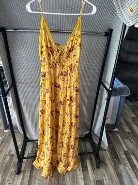 Free People Mustard Yellow Floral Tie-Front Maxi Dress